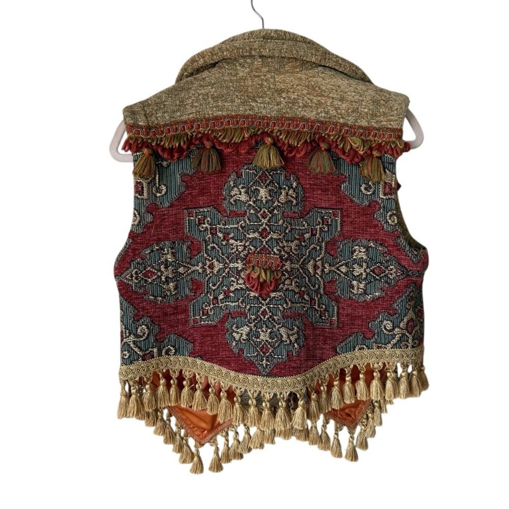 Vintage 90's Paco Soler Bohemian Tapestry Vest with Fringe Size M/L - Picture 2 of 3